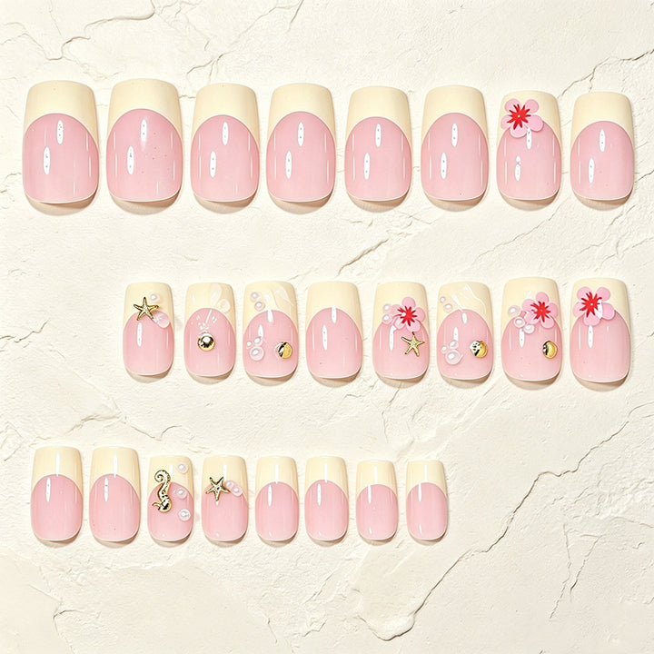 Tropical Shell and Flower Press-On Nail Art Bowlift