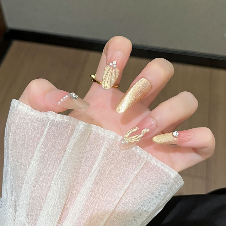 Elegant Nail Art Extensions with Pearl Accents Bowlift