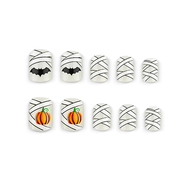 Creative Halloween Nail Art with Pumpkin and Bat Design Bowlift