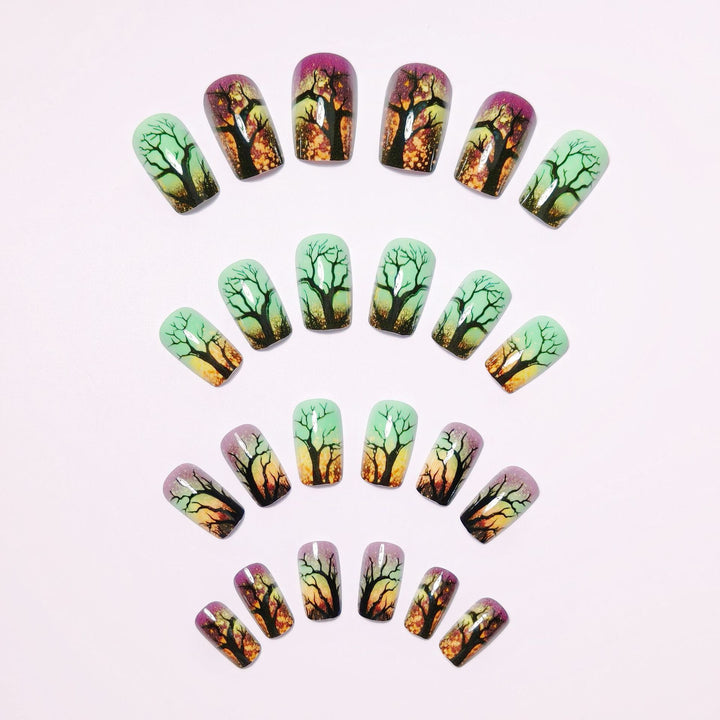 Artificial nails with fascinating tree silhouette design Bowlift