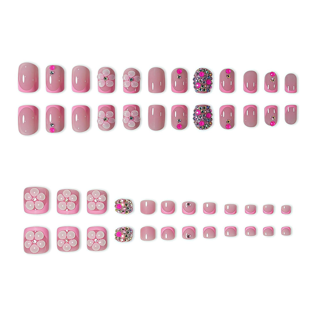 Floral Artistry Press-On Nails with Gemstone Accents Bowlift