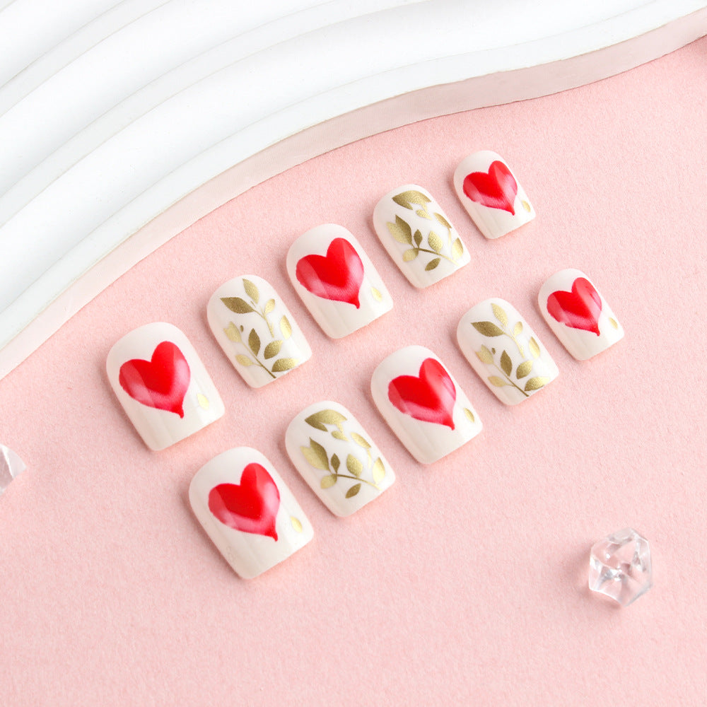 Romantic Heart-Designed Press-On Nail Art Set Bowlift