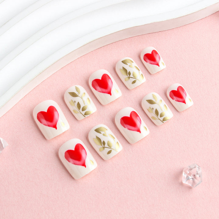 Romantic Heart-Designed Press-On Nail Art Set Bowlift