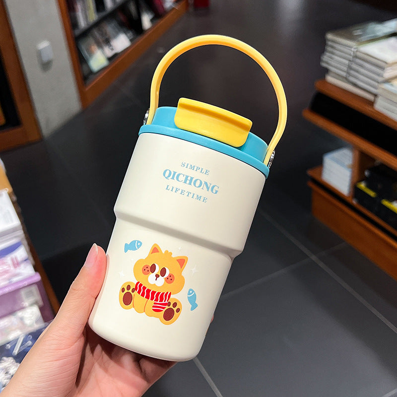 Women practical insulated drinking bottle with integrated carrying handle Bowlift