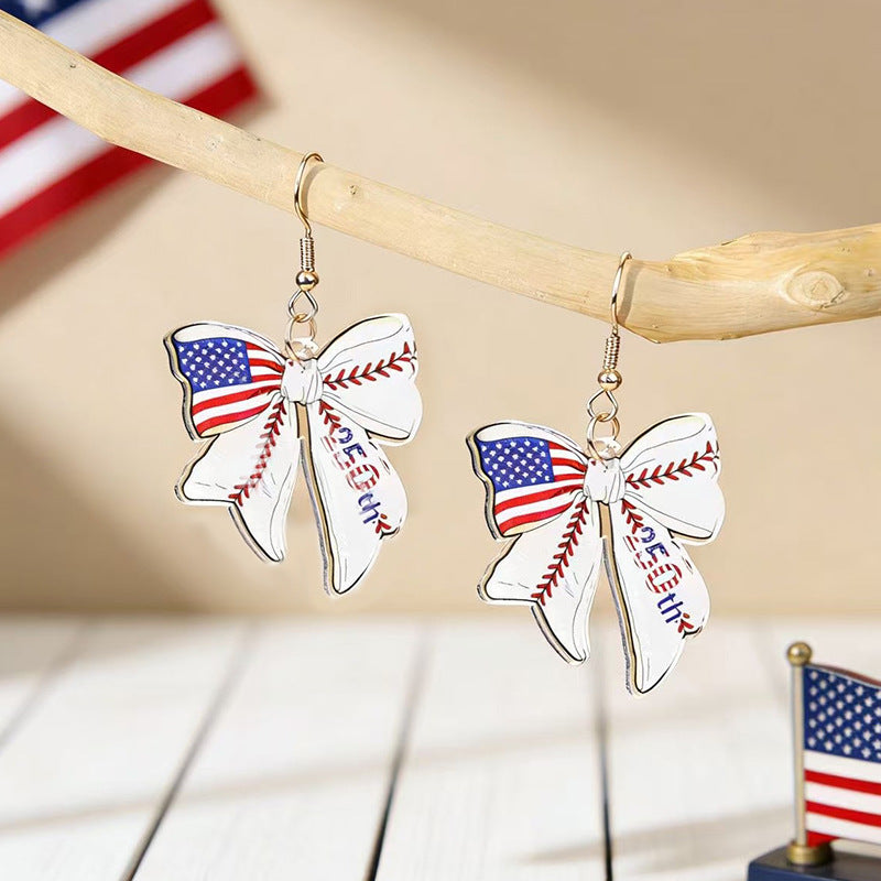 Ladies nan statement earrings with bow shape and American flag pendant Bowlift