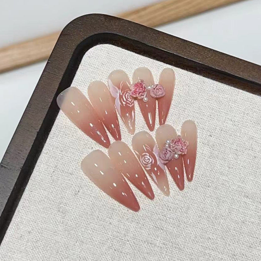 Elegant Floral Stiletto Press-On Nail Set Bowlift