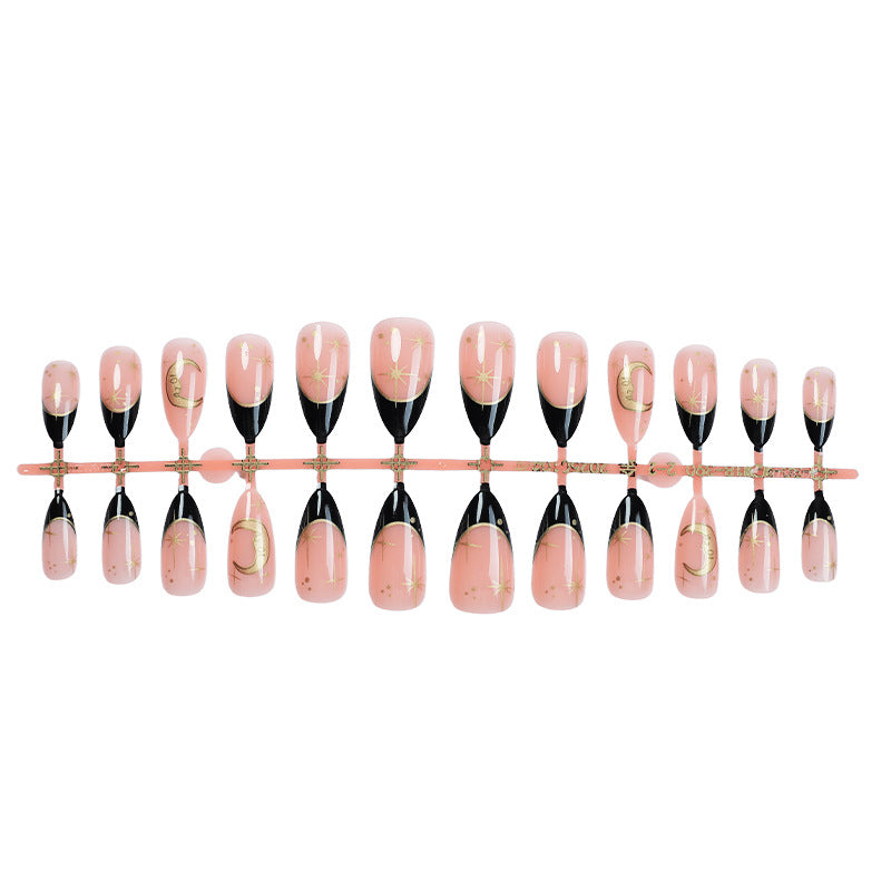Nail extension set with elegant black-pink design and shiny accents Bowlift