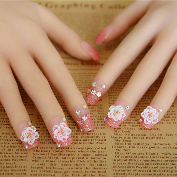 Artificial nails with elegant flower and rhinestone design Bowlift