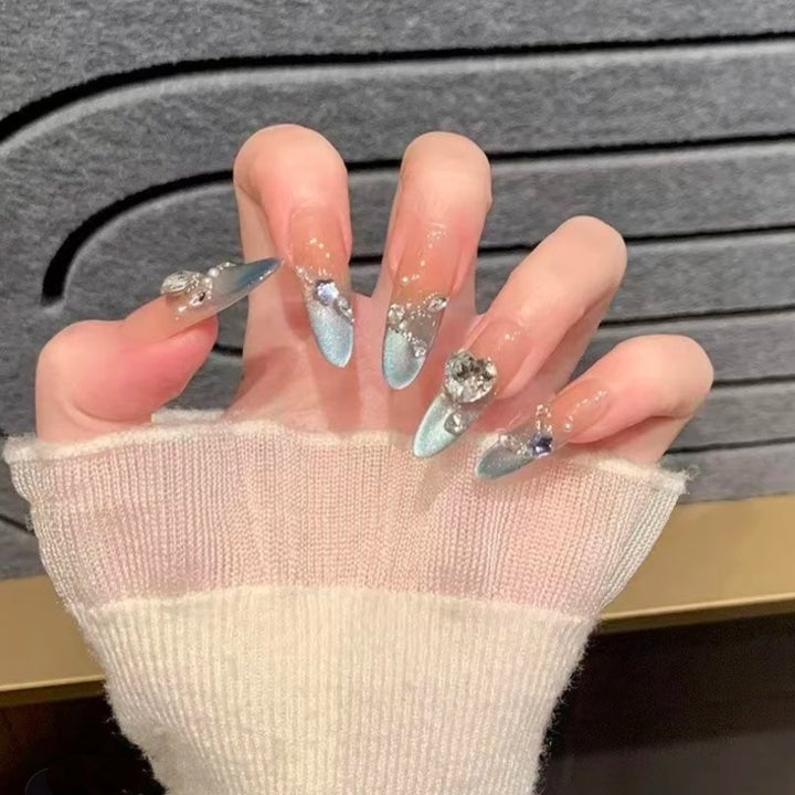Ombre Stiletto Press-On Nail Art with Gem Accents Bowlift