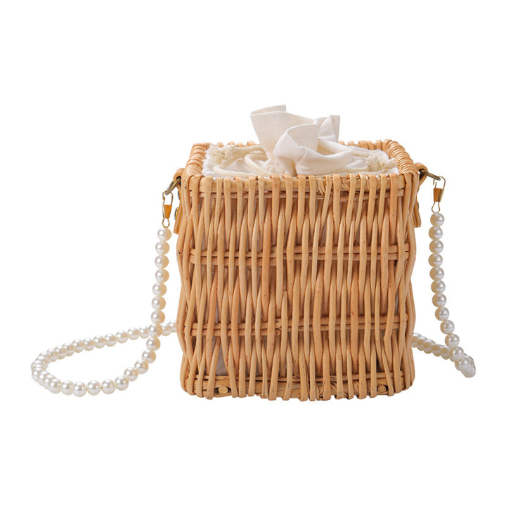 Ladies Elegant Basket Bag with Pearl Accents Bowlift