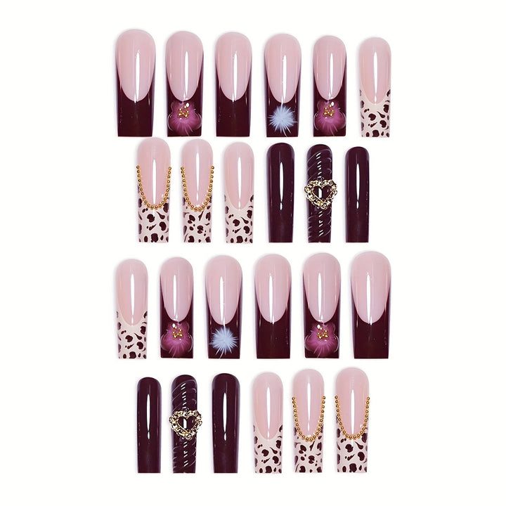 Artistic Leopard and Floral Press-On Nails Bowlift