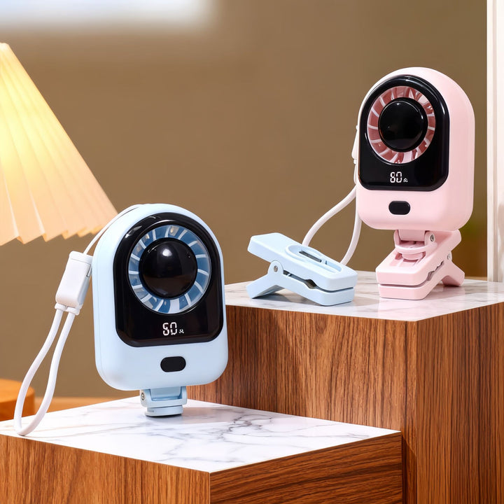 Women's Portable USB Hand Fan with LCD Display and Folding Clip Bowlift