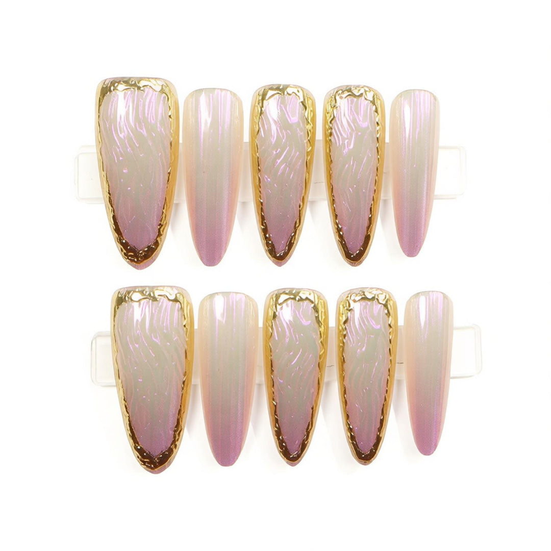 Luxury Press-On Nail Set with Elegant Metallic Edges Bowlift