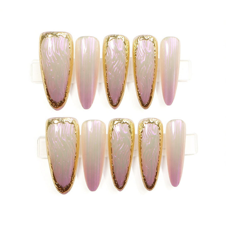 Luxury Press-On Nail Set with Elegant Metallic Edges Bowlift