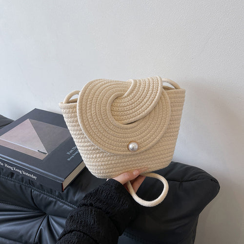 Woven Textured Handbag with Decorative Closure