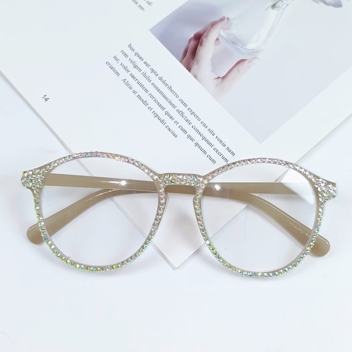 Women Stylish Cat Eye Glasses with Sparkling Rhinestone Trim Bowlift