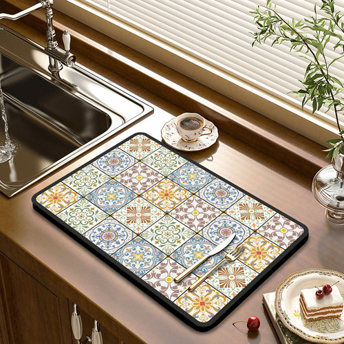 Decorative Absorbent Kitchen Sink Dish Drying Mat Bowlift