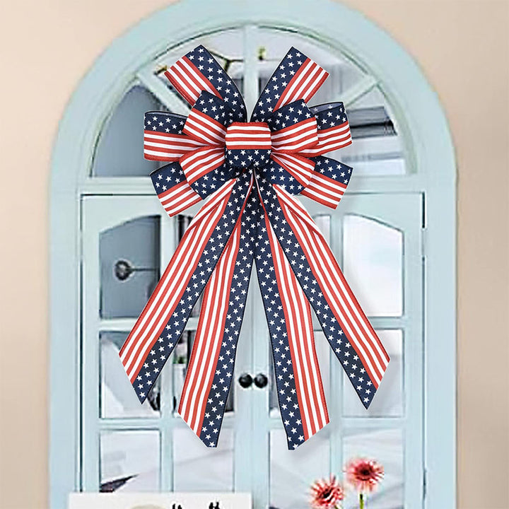 Unisex decorative bow in large size with long ribbons and star pattern for door and wall decoration Bowlift