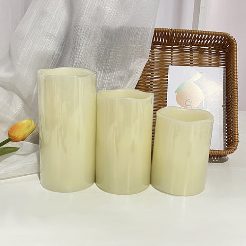 Realistic Wax-Look Battery-Operated LED Pillar Candle Set with Soft Flicker Flame