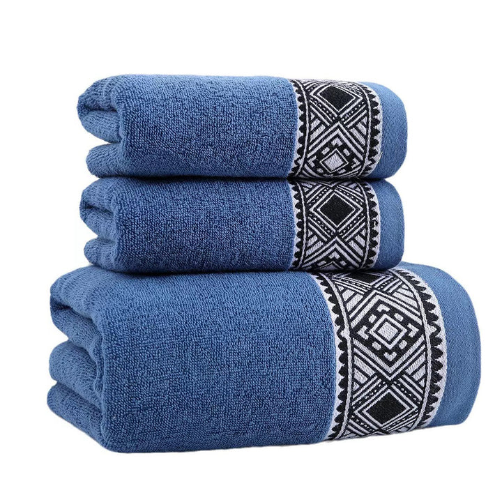 Terry Bath Towel Set With Elegant Geometric Border Bowlift