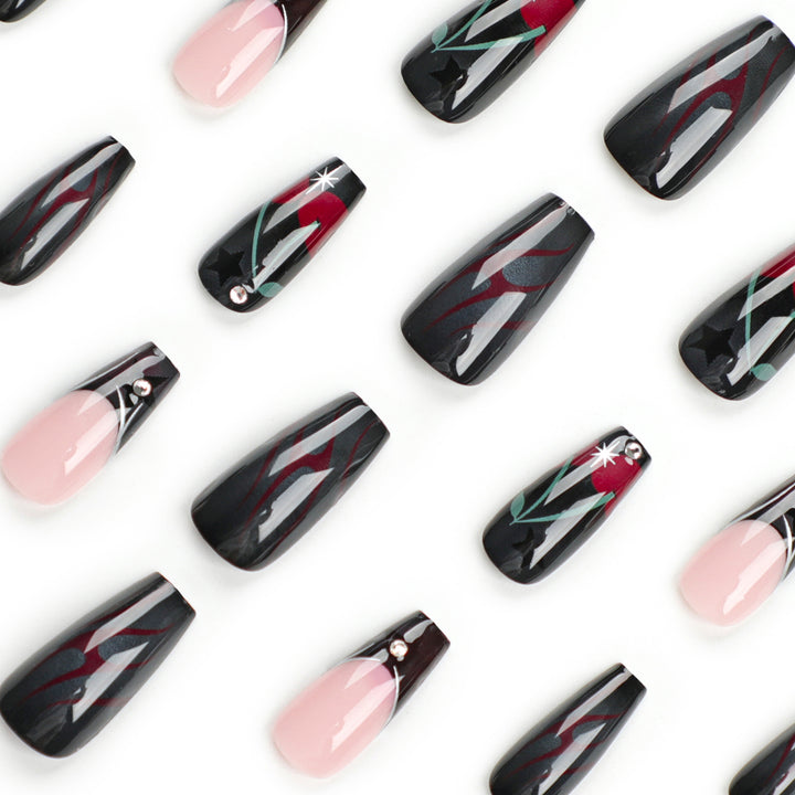Artful nail art with elegant glitter accents and floral design Bowlift