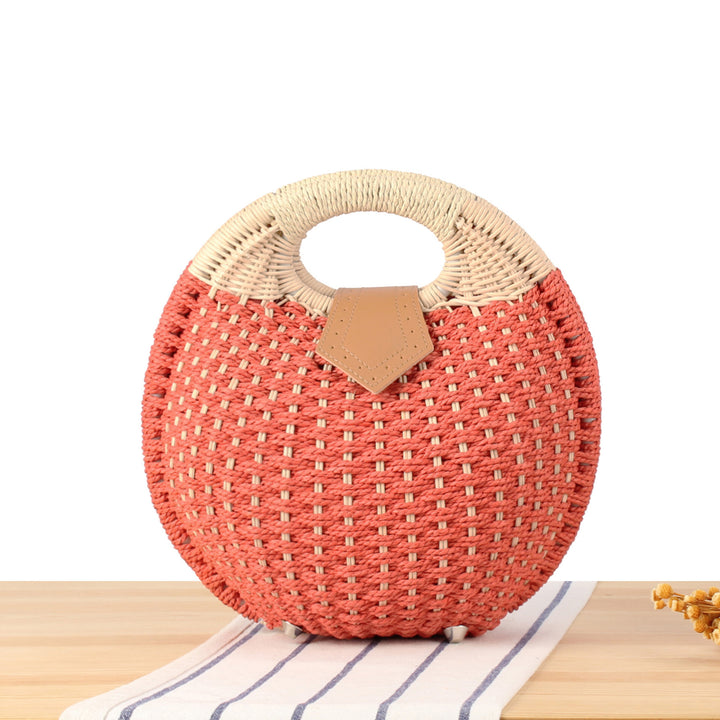 Round straw bag with elegant leather handle Bowlift