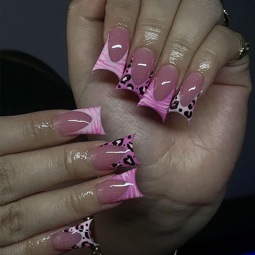Artistic Leopard Print Stiletto Nail Extensions Bowlift