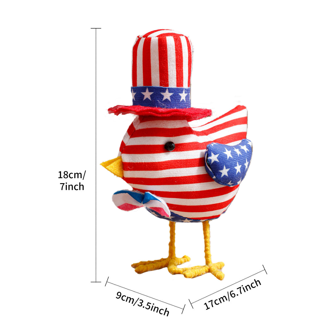 Unisex standing fabric figure rooster with padded stuffing and star stripe pattern Bowlift