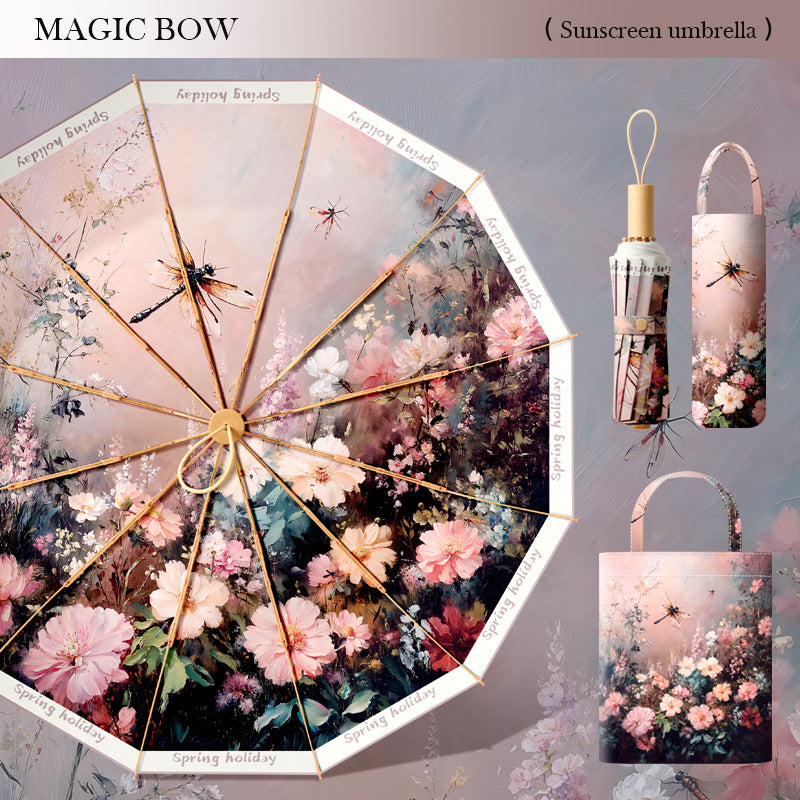 Women's elegant folding umbrella with floral design Bowlift