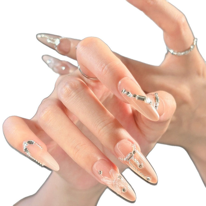 Elegant Stiletto Press-On Nail Art Set with Crystal Accents Bowlift