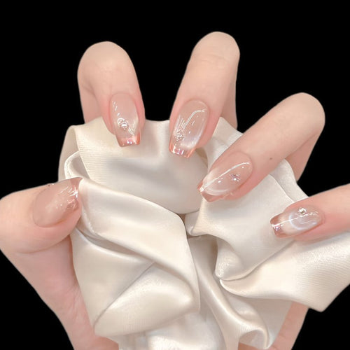 Decorative Press-On Nail Set with Glitter and Rhinestone Accents Bowlift