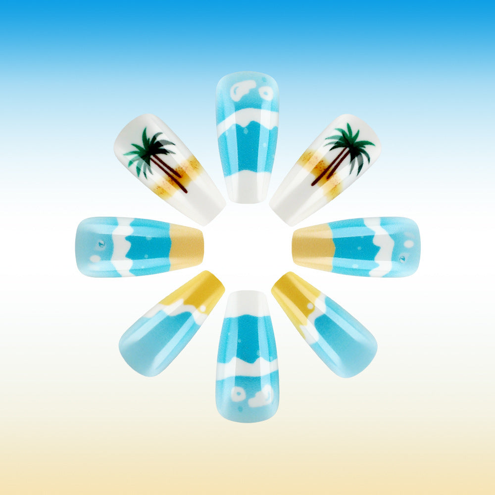 Tropical Beach-Themed Press-On Nail Set Bowlift