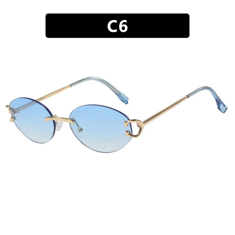 Women's elegant oval-shaped sunglasses with fashionable metal frame Bowlift
