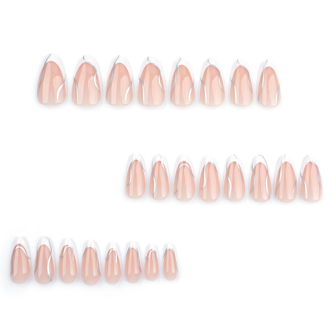 Elegant artificial nails with fine wave and glitter motifs Bowlift