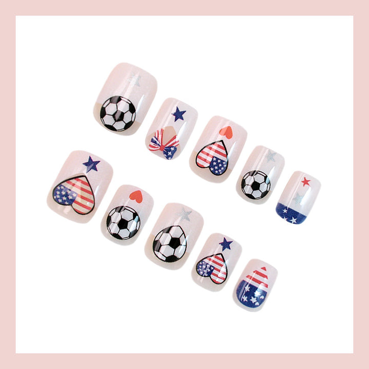 Artificial nail set with creative football and heart designs Bowlift