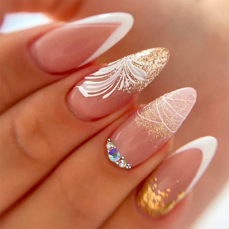 Artificial nail set with glamorous floral and glitter decorations Bowlift