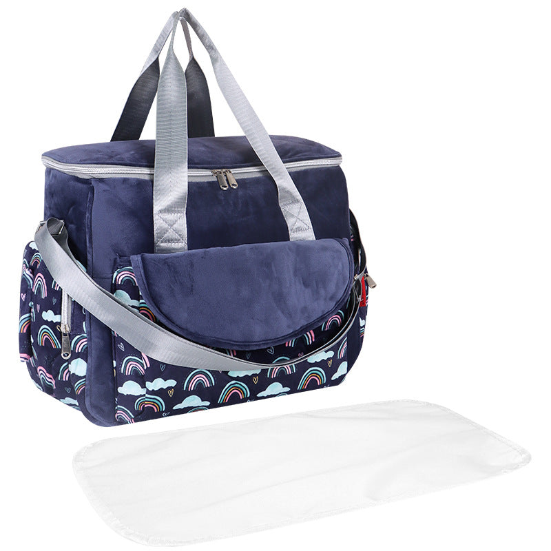 Diaper bag with organized compartments and removable changing mat Bowlift