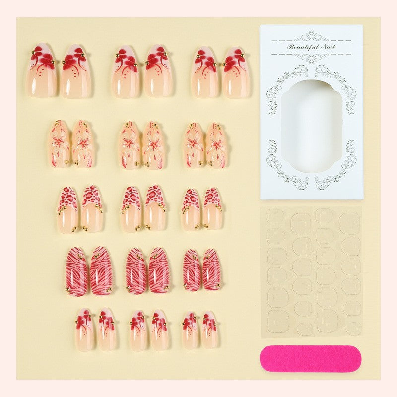 Artificial Nail Set with Floral Design and Gold Accents Bowlift