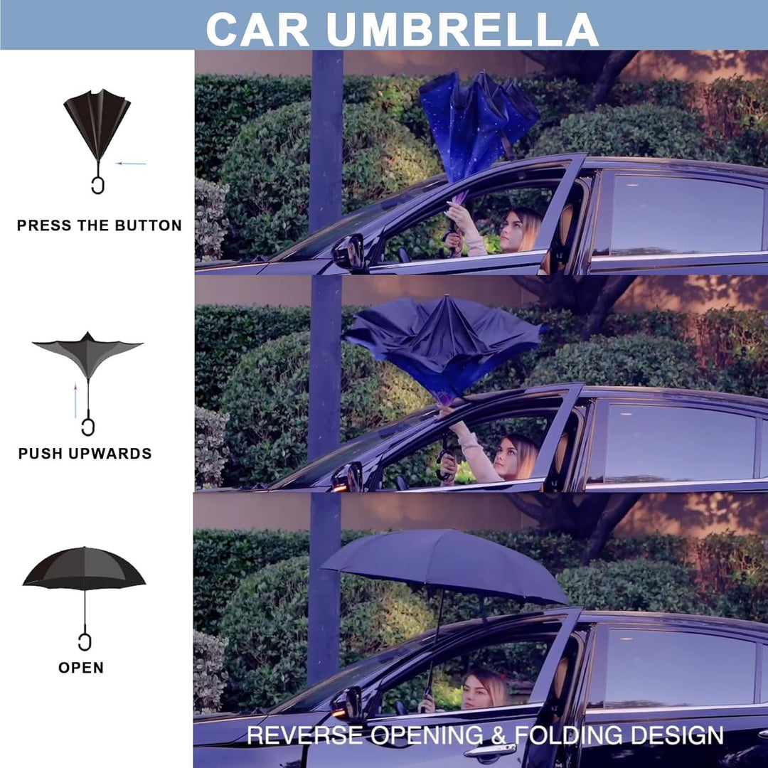 Ladies Automatic Umbrella with Elegant C-Handle Bowlift