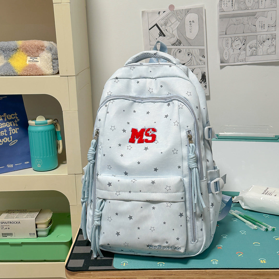 Star-Patterned Casual School Backpack Bowlift