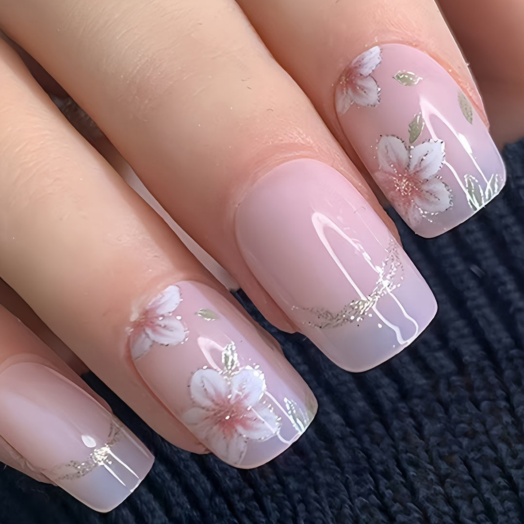 Floral Art Acrylic Nail Design Bowlift