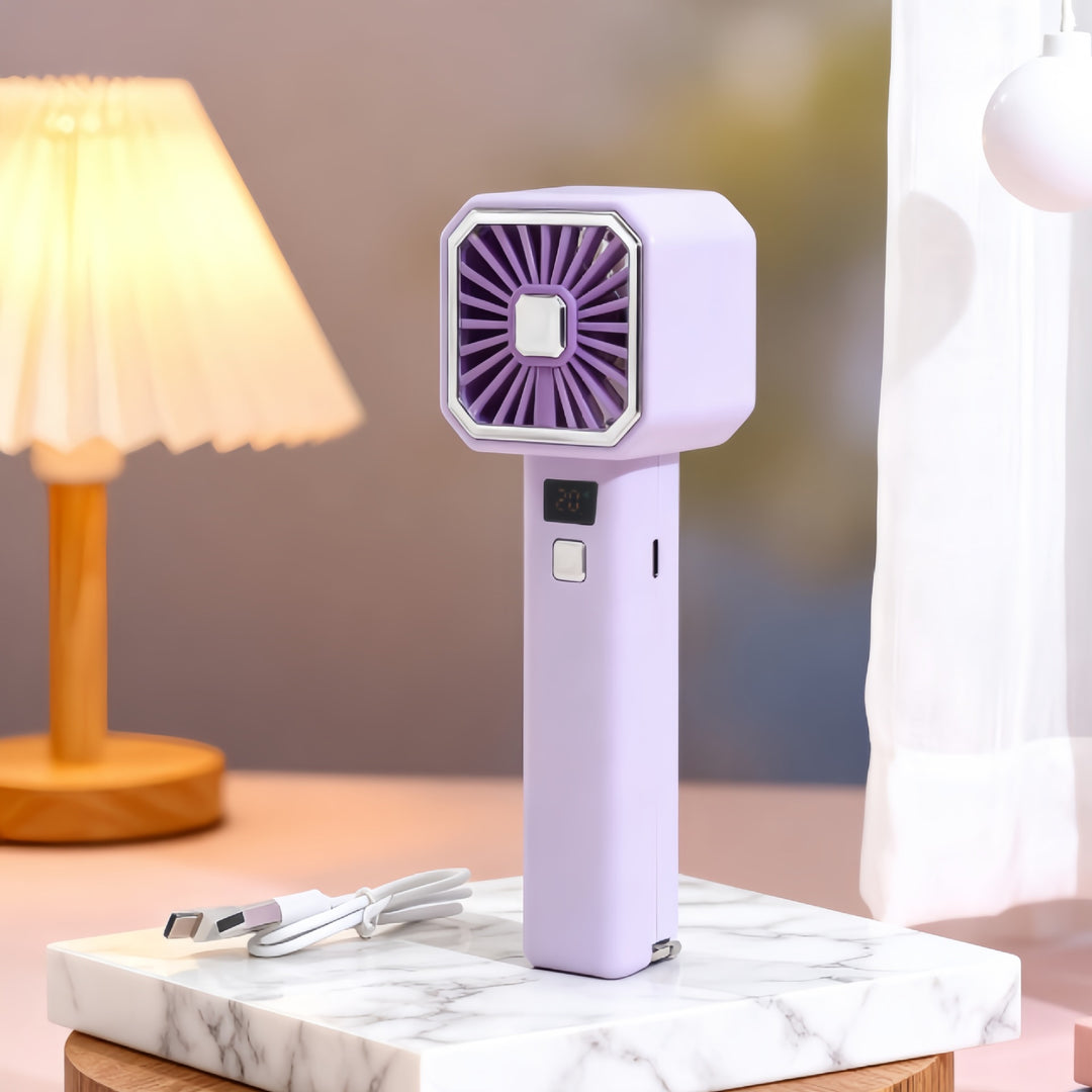 Women's Portable Handheld Fan with LCD Display and USB Charging Function Bowlift
