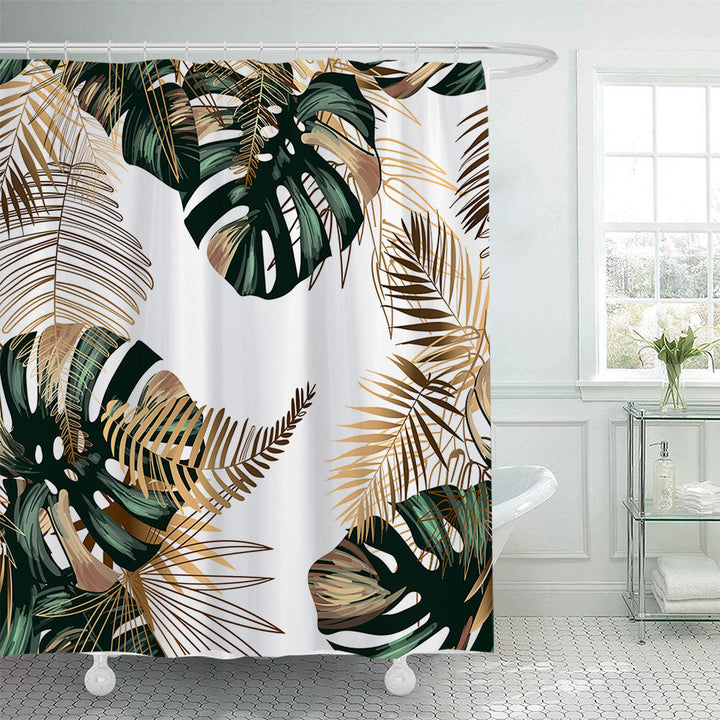 Tropical Leaf Print Shower Curtain Bowlift