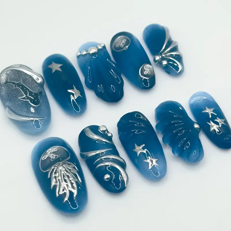 Artistic Ocean-Inspired Press-On Nail Extensions Bowlift