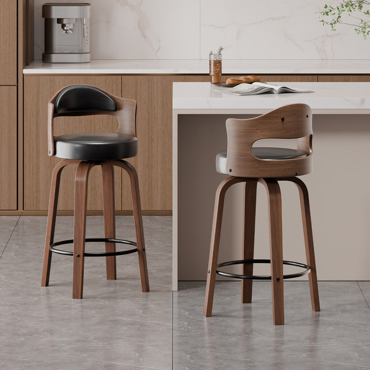 Modern Bar Stool with Unique Wooden Design and Rotating Seat Bowlift