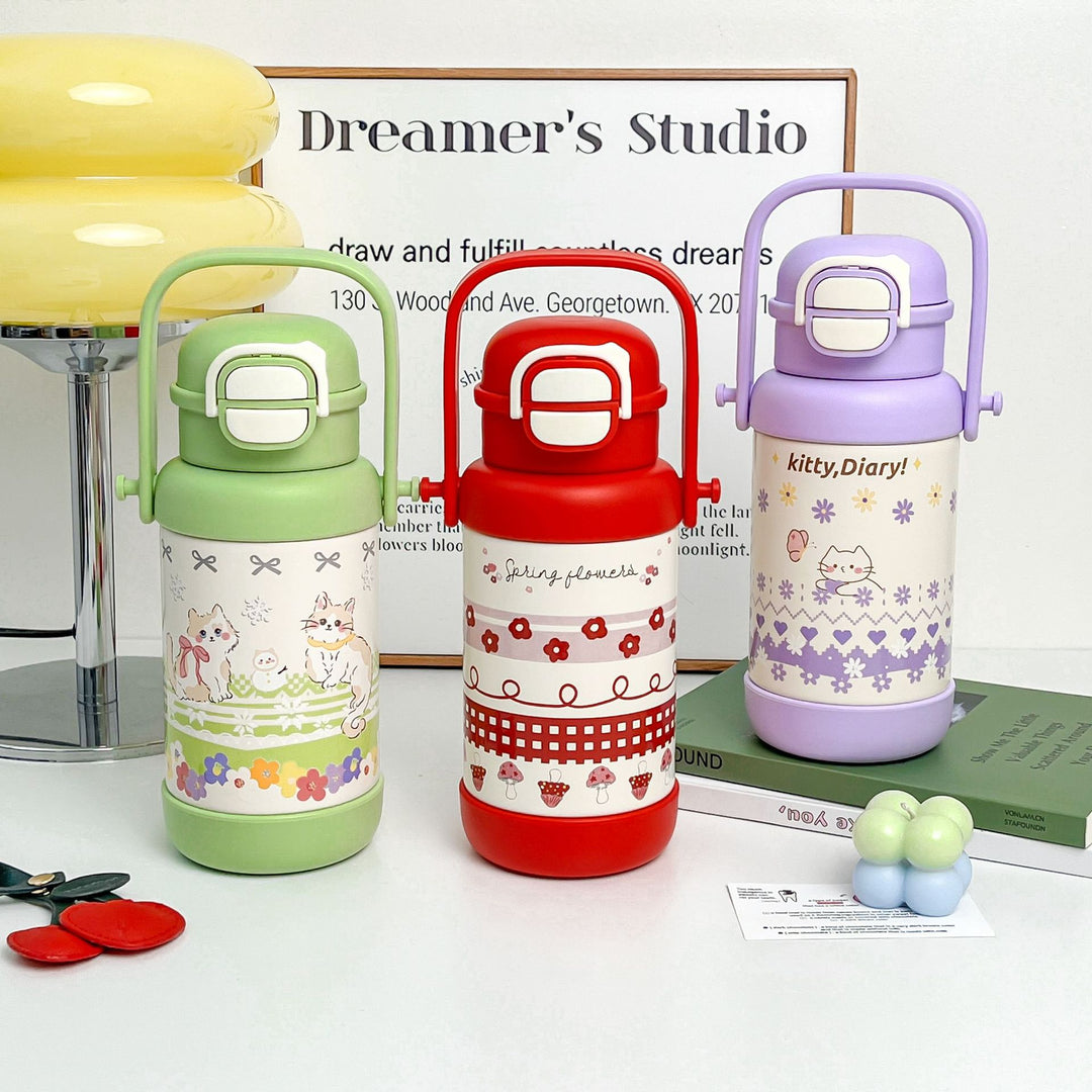 Women Insulated Drinking Bottle with Practical Carry Handle and Cute Design Bowlift