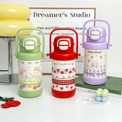 Women Insulated Drinking Bottle with Practical Carry Handle and Cute Design Bowlift