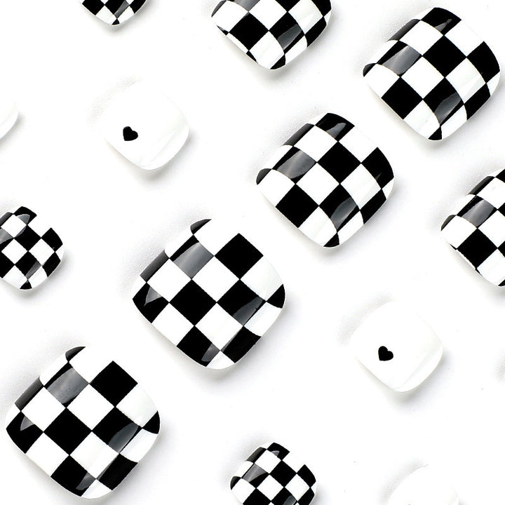 Stylish Checkerboard Pattern Artificial Nails Bowlift