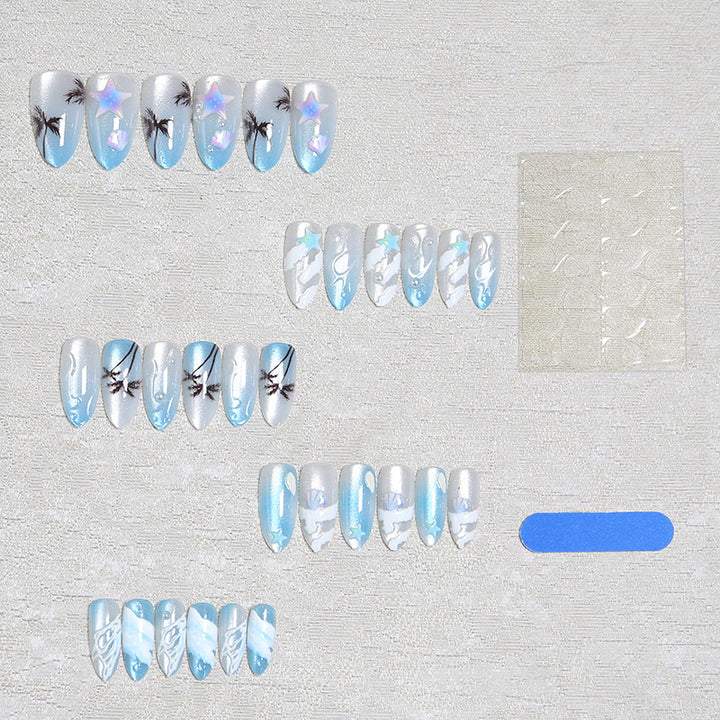Acrylic nail set with elegant water and marine motifs Bowlift