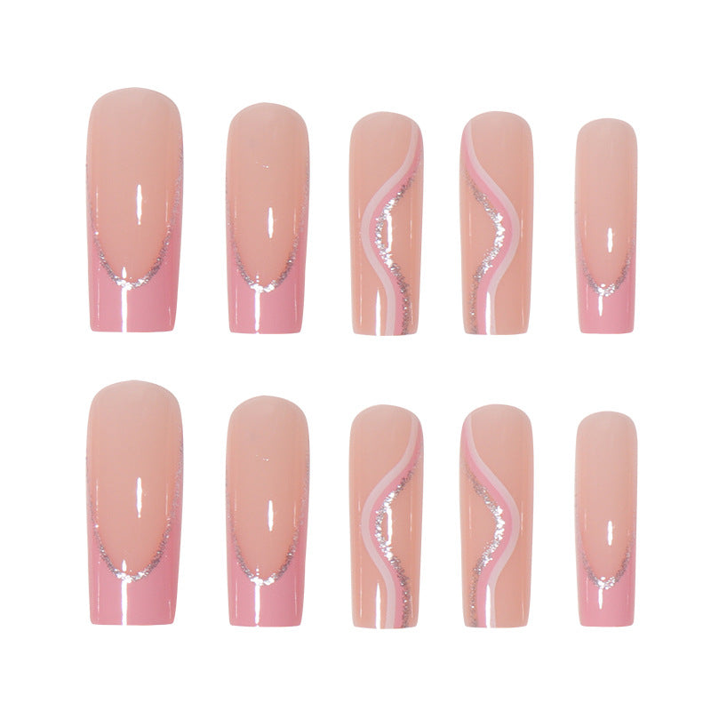 Long Acrylic Press-On Nails with Rhinestone Accents Bowlift